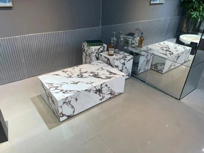 Artificial Marble Table set in white Calcutta marble