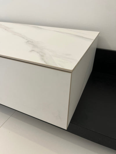 Modern white ceramic marble Tv unit.