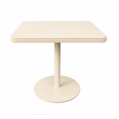 Retro coffee shop table in cream color with round metal base, perfect for small spaces and restaurants.