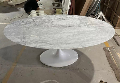 Oval White Marble Tulip dining table