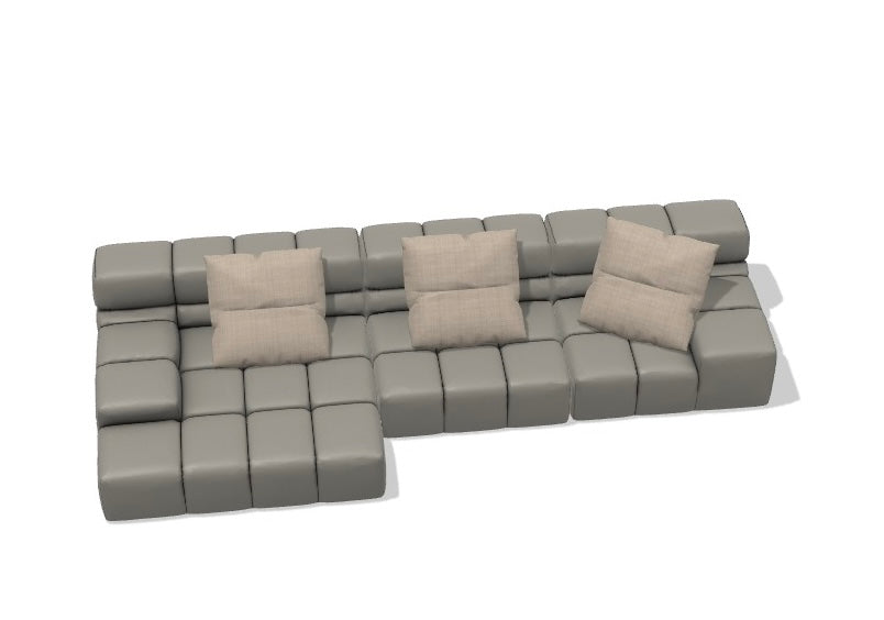 3 piece Low back with Right side Chaise (164 inch) Light grey soft chenille