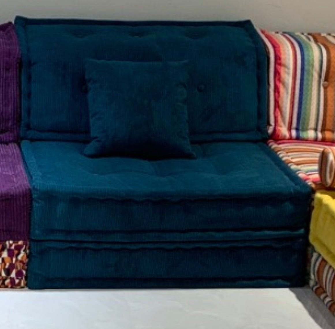 Bohem single lounge chair in Blue corduroy.