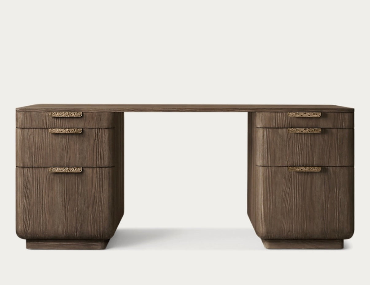 RH Desk dark walnut / Vintage brass hardware 72x31