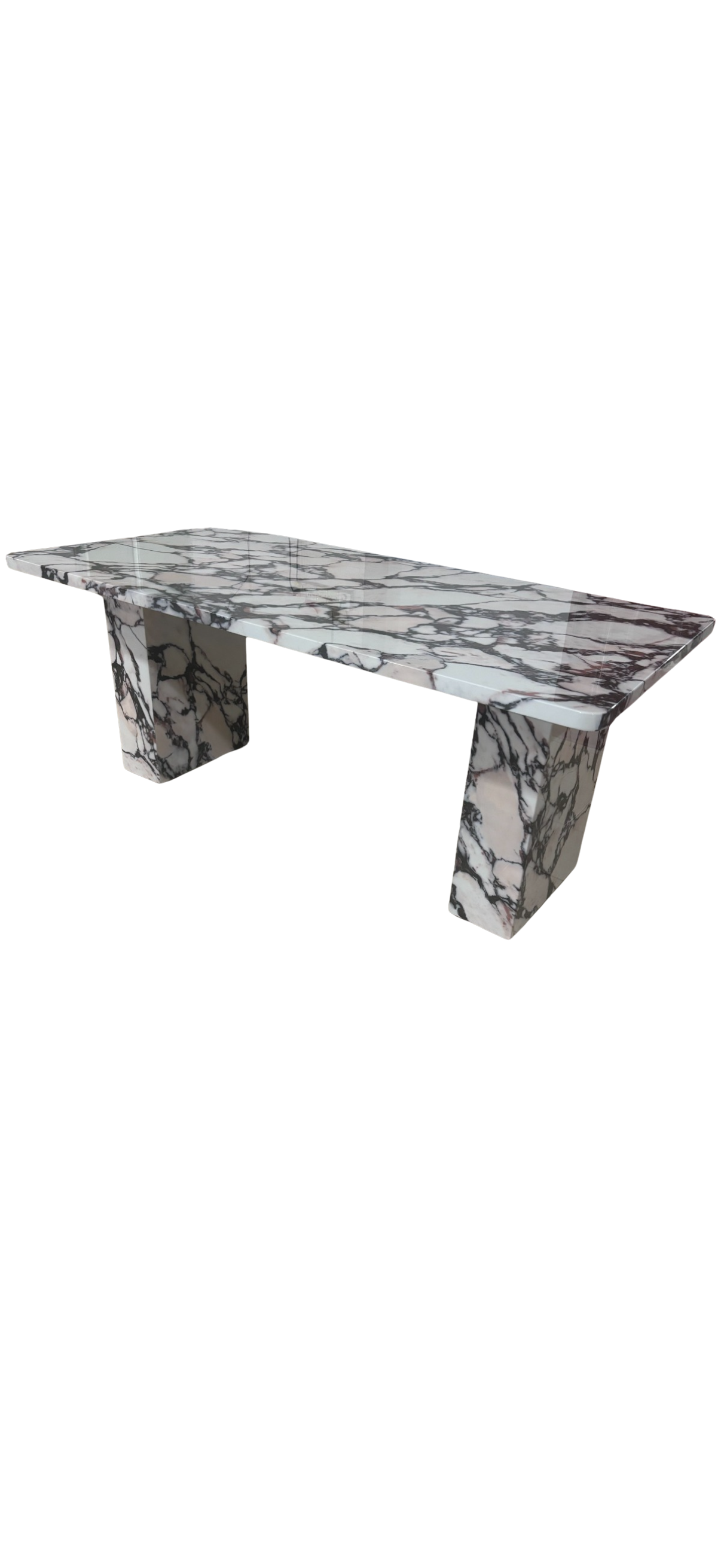 Calcutta faux marble dining table.
