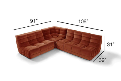 Russo2 sectional 3 piece sofa ( Beige Cordury)
