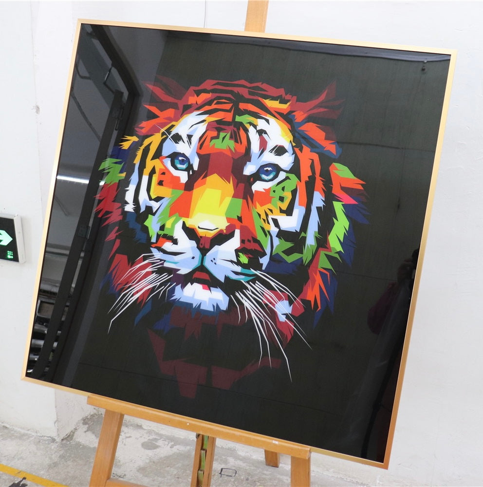 Digital tiger (acrylic resin ) 80x80cm gold frame ( high gloss )
