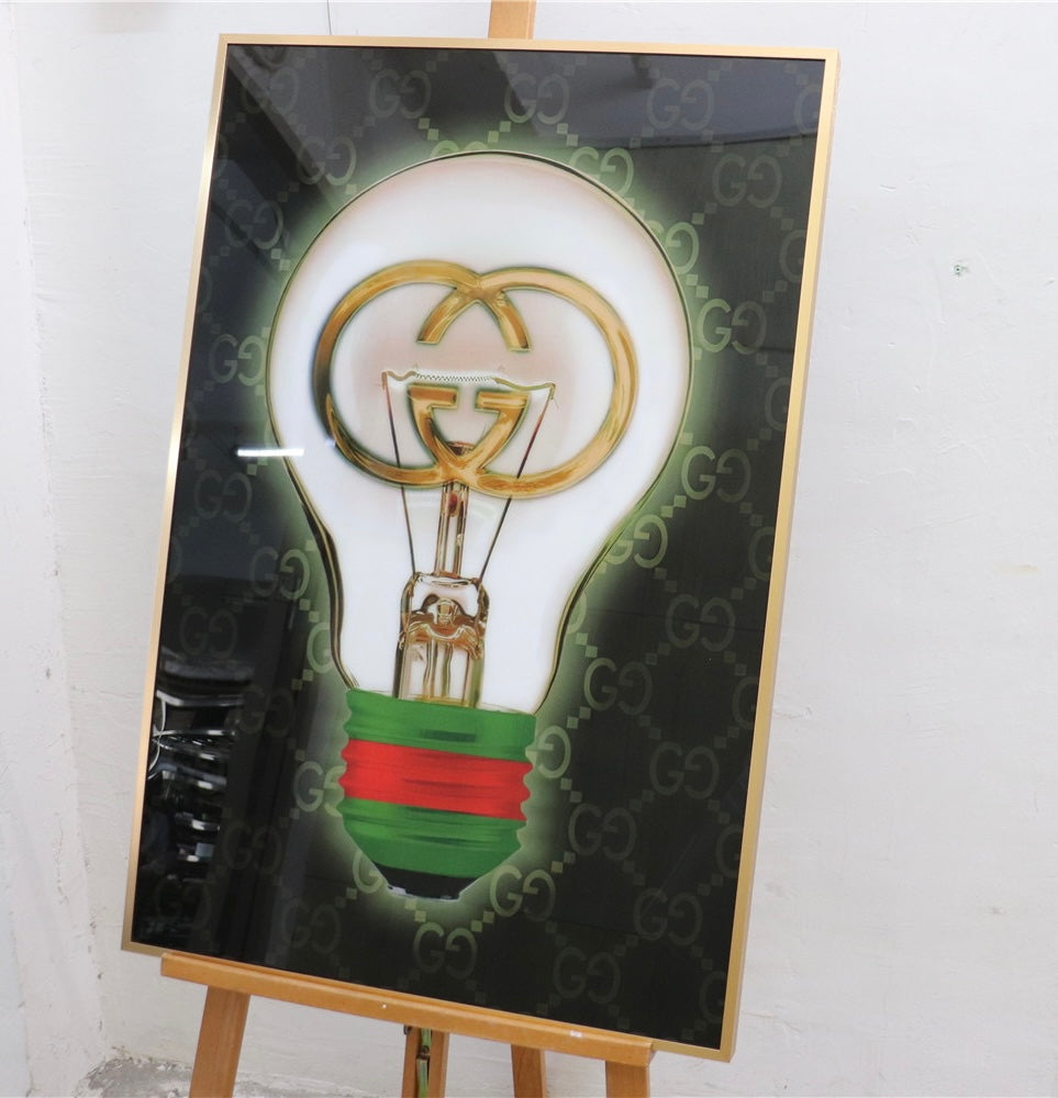 Gucci Lightbulb (acrylic resin ) 60x90cm gold frame ( high gloss )