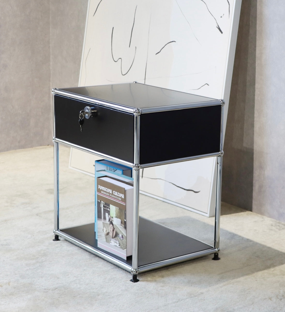 Black Chrome tech side table retromodernhome