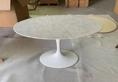 Oval White Marble Tulip dining table