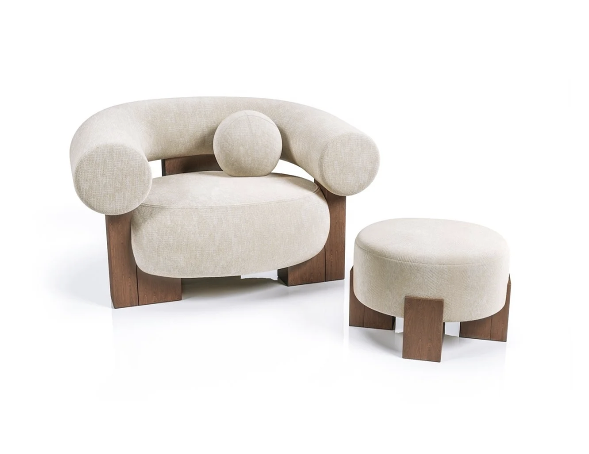 Rustic round Lounger with ottman